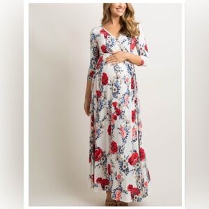 PinkBlush White Floral Maternity Wrap Maxi Dress, Size XL, Great Condition!!
